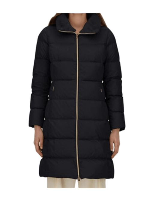 Giaccone lungo da donna in raso con collo in eco pelliccia, colore nero HERNO | PI002124D12170Z9300